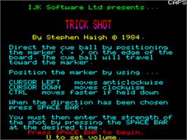 Title screen of Trickshot on the Tangerine Oric.