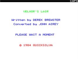 Title screen of Velnor's Lair on the Tangerine Oric.