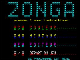 Title screen of Zonga on the Tangerine Oric.