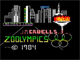 Title screen of Zoolympics on the Tangerine Oric.