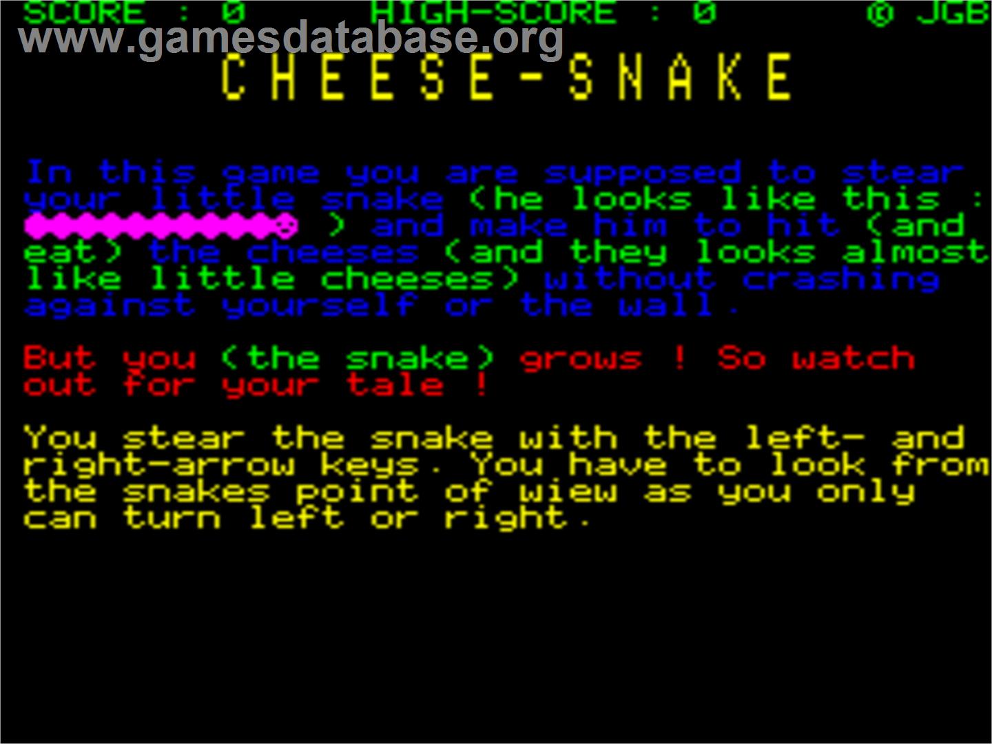 Cheese-Snake - Tangerine Oric - Artwork - Title Screen