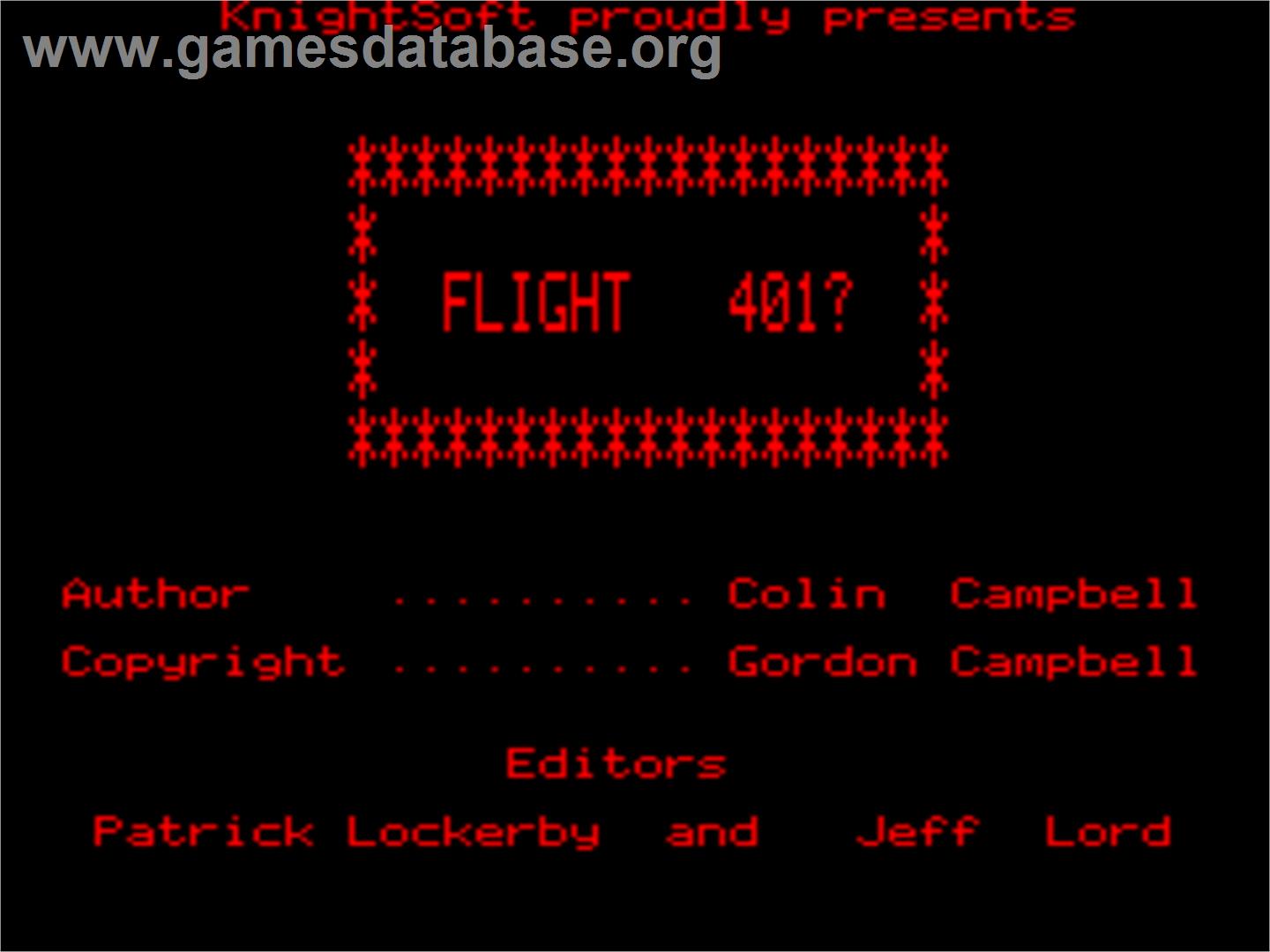 Flight 401 - Tangerine Oric - Artwork - Title Screen