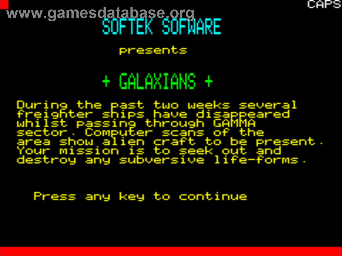 Galaxians - Tangerine Oric - Artwork - Title Screen