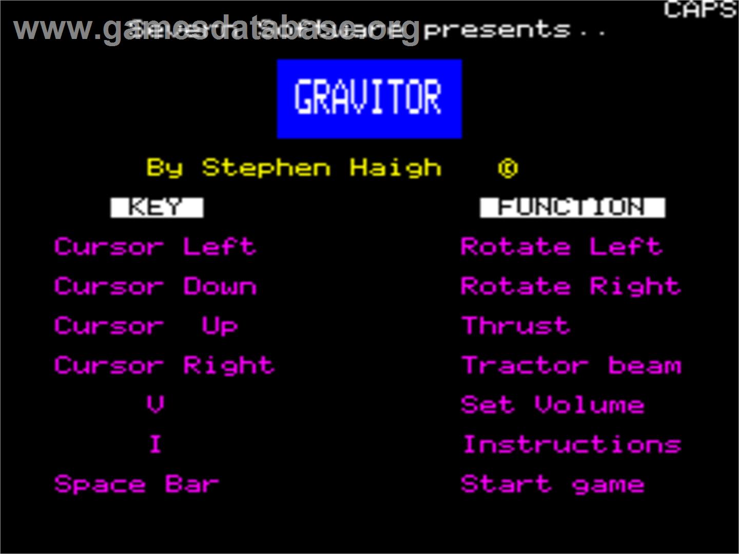 Gravitor - Tangerine Oric - Artwork - Title Screen