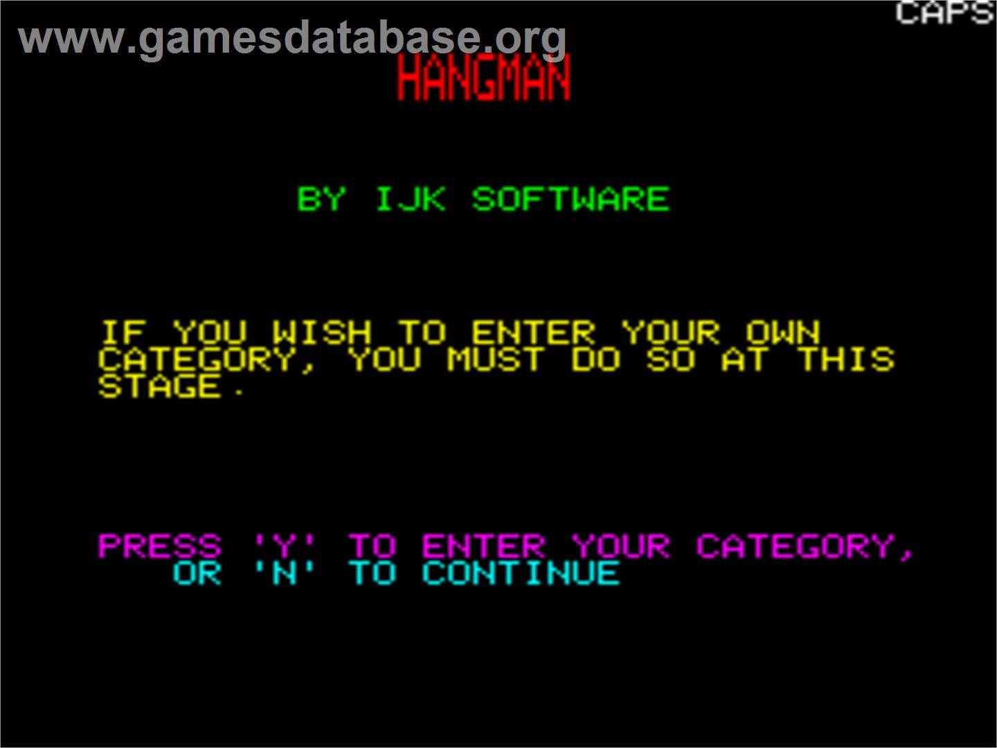 Hangman - Tangerine Oric - Artwork - Title Screen