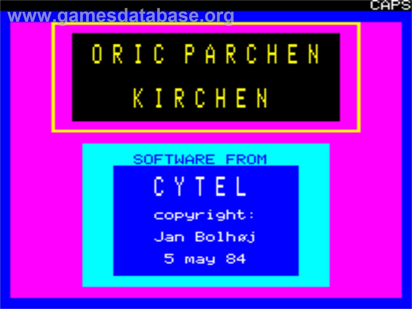 Oric Parchen Kirchen - Tangerine Oric - Artwork - Title Screen