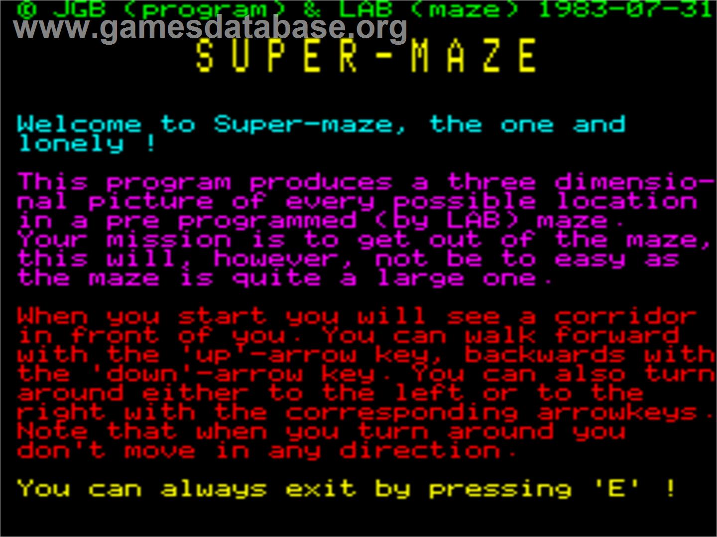 Super Maze - Tangerine Oric - Artwork - Title Screen