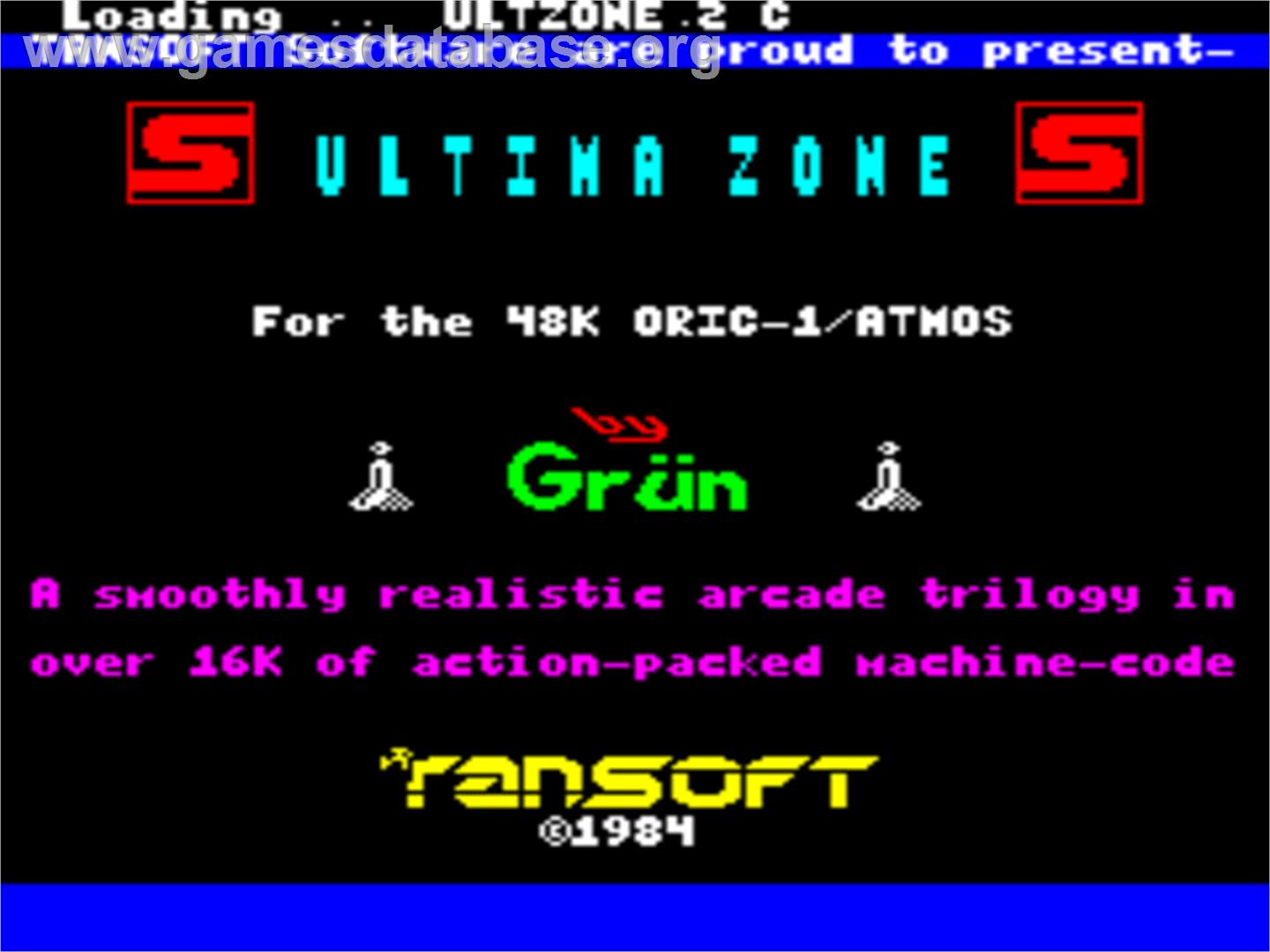 Ultima Zone - Tangerine Oric - Artwork - Title Screen