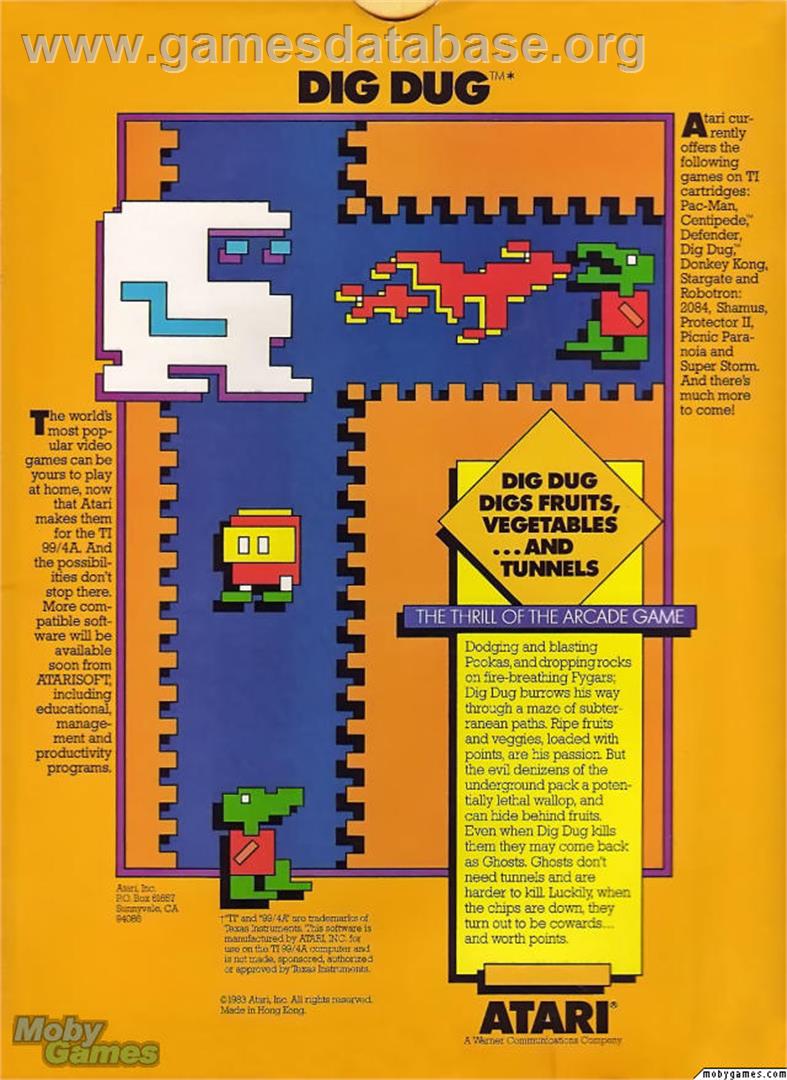 Dig Dug - Texas Instruments TI 99/4A - Artwork - Box Back