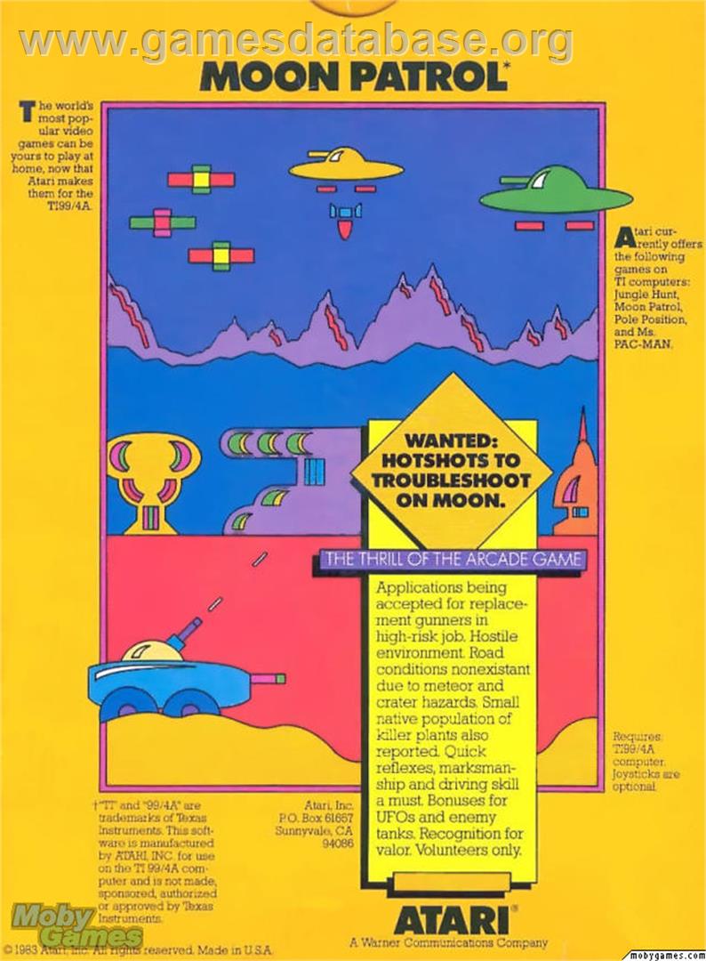 Moon Patrol - Texas Instruments TI 99/4A - Artwork - Box Back
