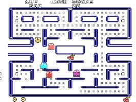 In game image of Pac-Man on the Texas Instruments TI 99/4A.