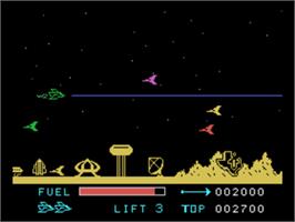 In game image of Parsec on the Texas Instruments TI 99/4A.
